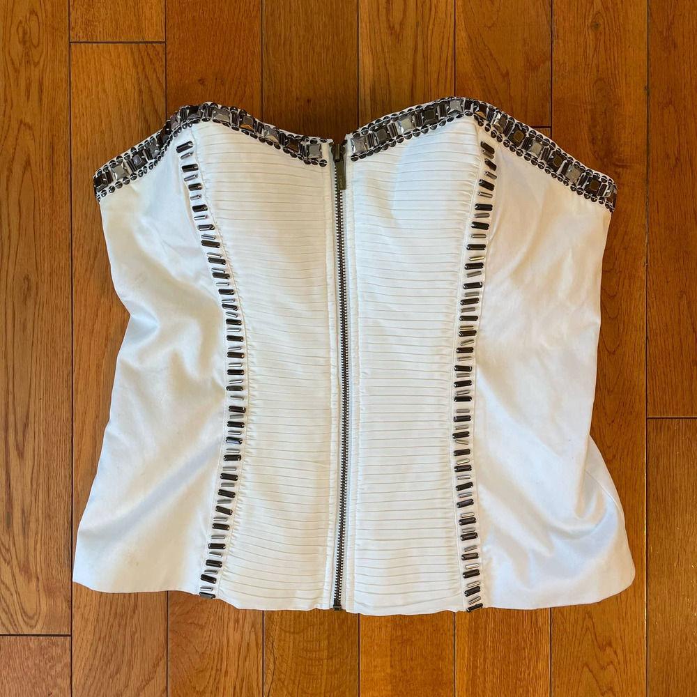Bebe Vintage Y2K White Antique Brass&Copper Beaded Bustier L